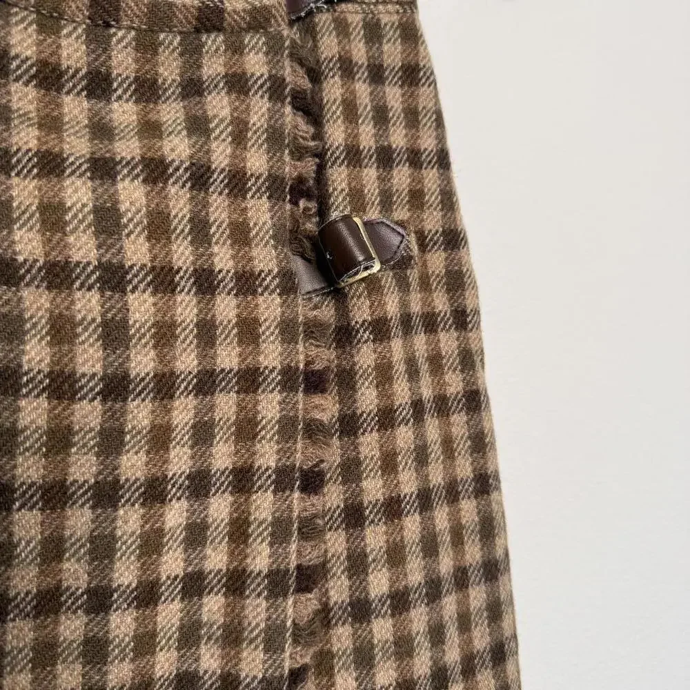 Women Dark‎ Academia Wool Short Wrap Skirt
